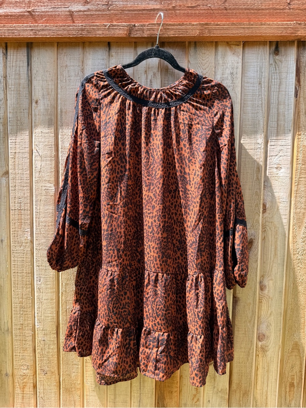 Time and Tru Rust Leopard Print Long Sleeve Tunic Dress